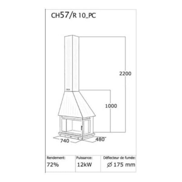 Cheminée métallique d'angle suspendue SCORIA AS 12 kW CH57 R11-PC – Image 2