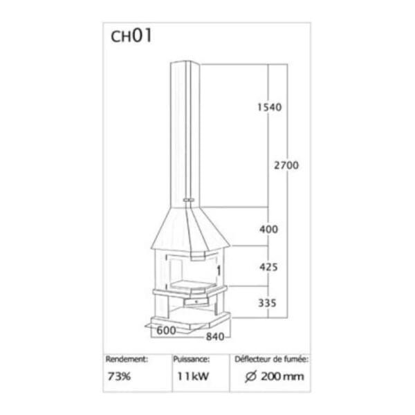 FOCGRUP CH01 PCA Cheminée métallique d'angle PRIMA 11kW – Image 2