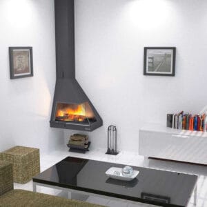 FOCGRUP Cheminée d'angle suspendue FIVE 12kW CH05 R foyer ouvert