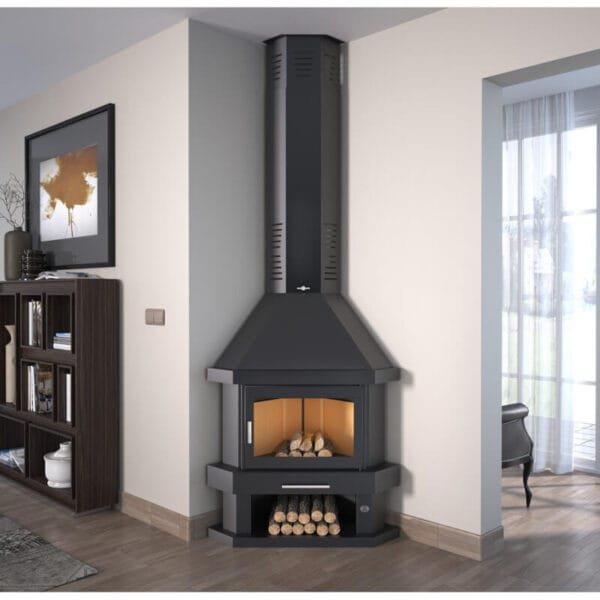 FM Cheminée métallique d'angle C-100R 13,5kW avec porte en fonte – Image 2