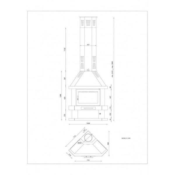 FM Cheminée métallique d'angle C-100R 13,5kW avec porte en fonte – Image 3