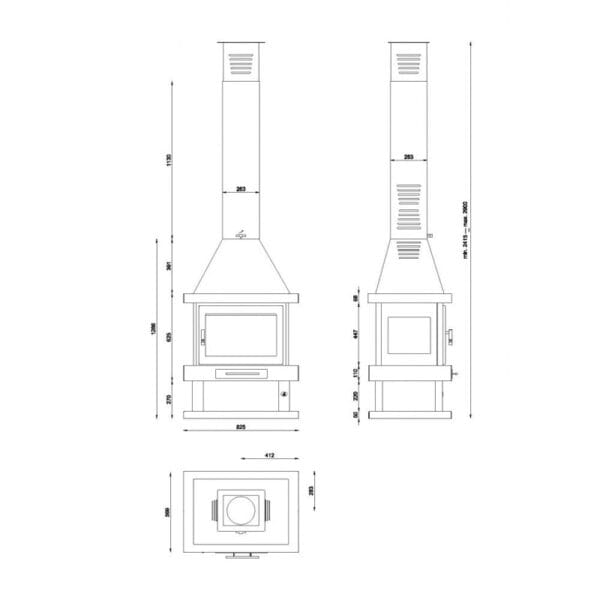 FM Cheminée métallique centrale C-104 K 13,5kW avec porte en verre sérigraphié – Image 4