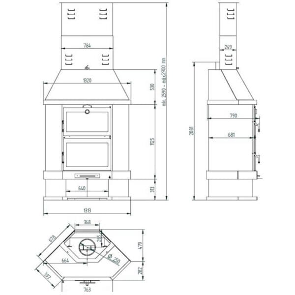 FM Cheminée métallique C-200 RH 14kW avec four inox – Image 3