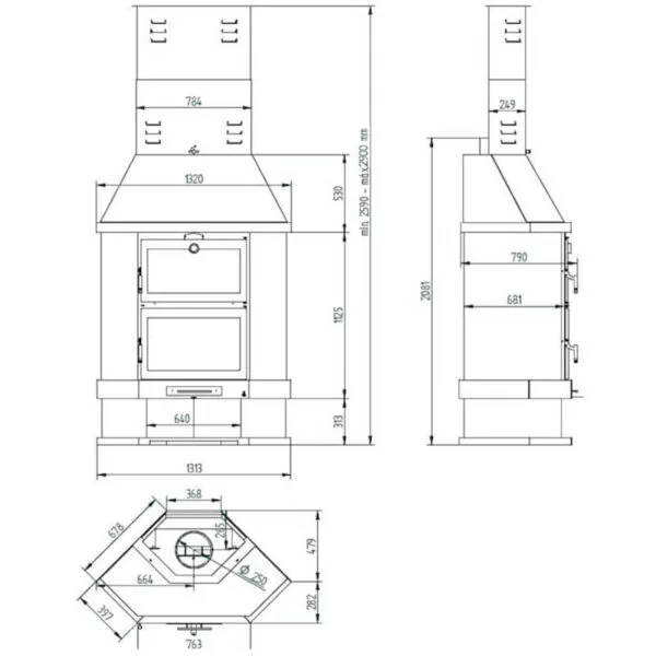 FM Cheminée métallique C-200 RH 14kW avec four inox – Image 3