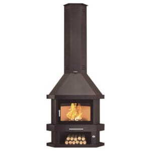 FM Cheminée métallique d'angle C-200RK 14kW avec porte en verre sérigraphié