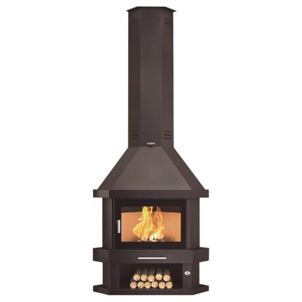 FM Cheminée métallique d'angle C-200RK 14kW avec porte en verre sérigraphié