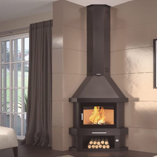 FM Cheminée métallique d'angle C-200RK 14kW avec porte en verre sérigraphié – Image 2