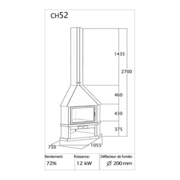 Grande cheminée métallique d'angle INNA+ 12 kW CH52 PCI inox – Image 2