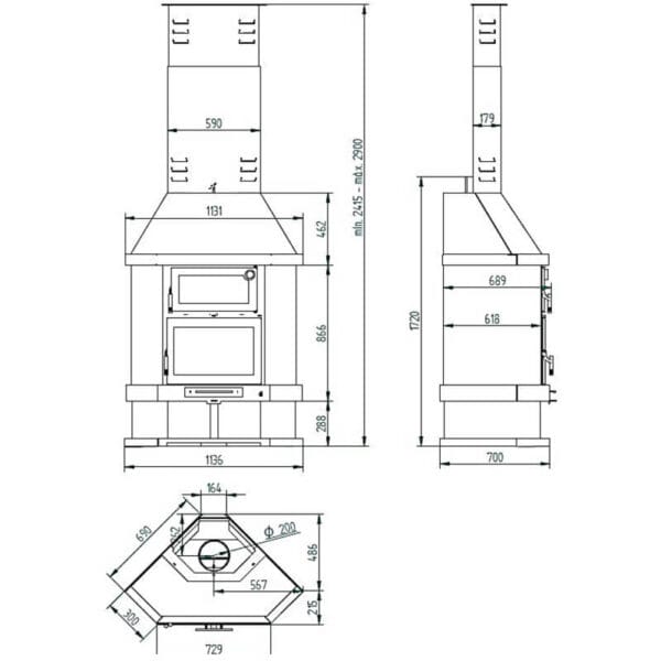FM Cheminée d'angle C-300 RH 10,4kW avec four inox – Image 3