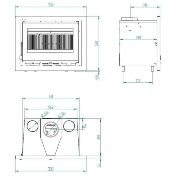 Insert de cheminée 65cm FM IT-165F 12,5kW foyer en fonte – Image 3