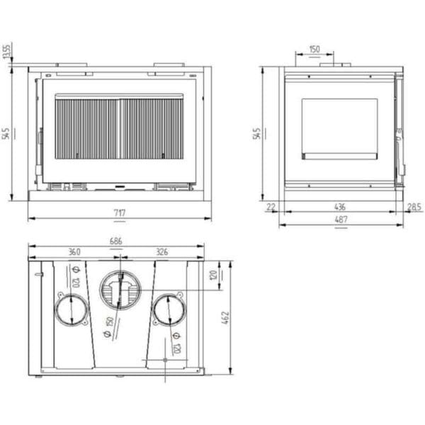 FM Insert d'angle turboventilé IT-172DF 12,5kW foyer en fonte – Image 3