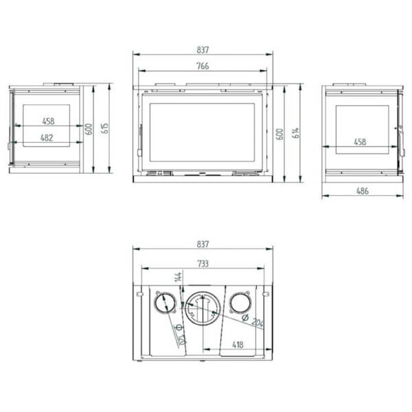 FM Insert 3 faces turboventilé IT-183 K 12,8kW foyer vermiculite et verres sérigraphiés – Image 3