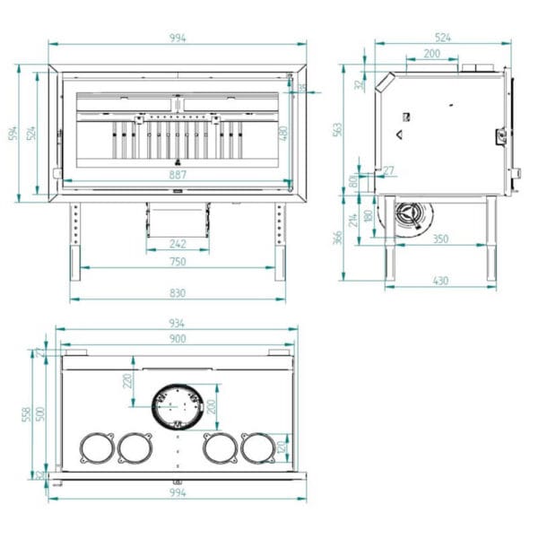 FM Insert de cheminée sur châssis IZ-100 FKC 14,5kW foyer fonte turbo 900m3/h – Image 3