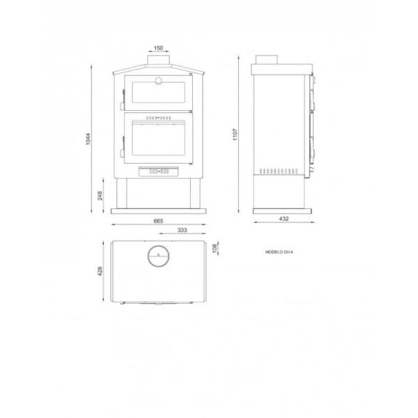 FM Poêle à bois en acier CH-4 9,5kW avec four – Image 3