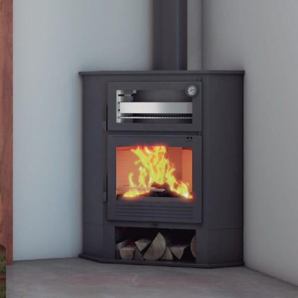 FM Poêle à bois d'angle en acier CH-8 R 9,5kW avec four inox – Image 2