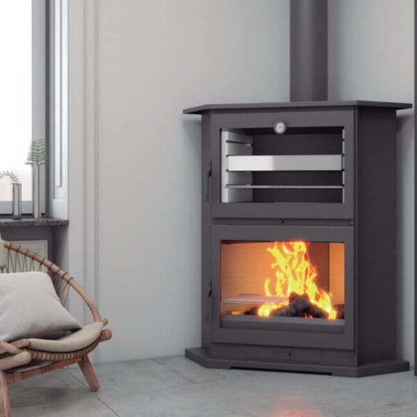 FM Poêle à bois d'angle en acier CH-9 R 11kW avec four inox – Image 2