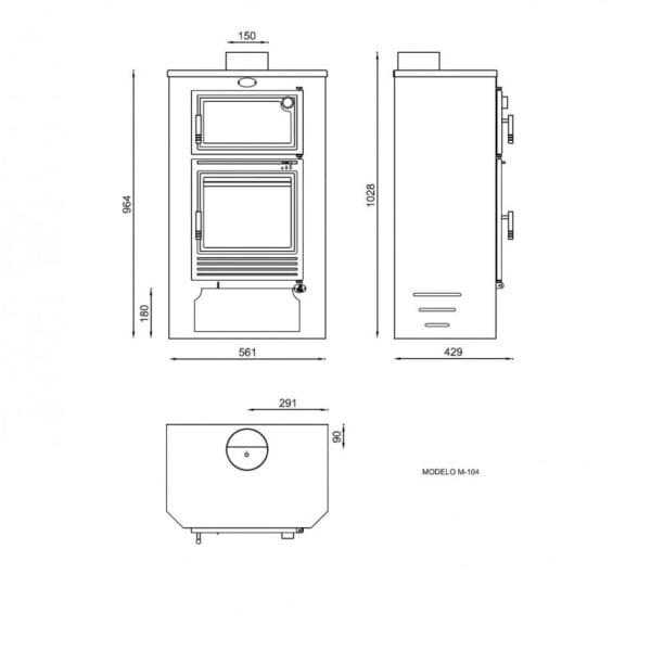 FM Poêle à bois acier M-104 11kW avec portes en fonte et four – Image 3