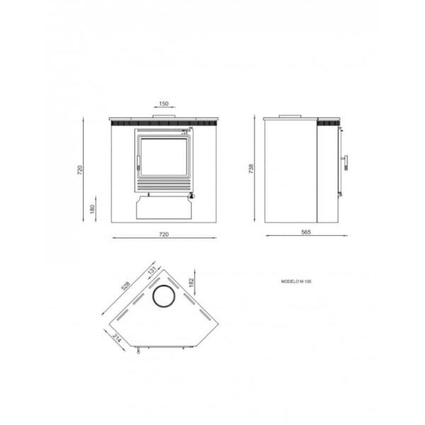 FM Poêle à bois d'angle M-105 11kW avec porte en fonte – Image 3