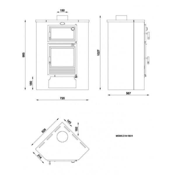 FM Poêle à bois acier M-105H 11kW avec portes en fonte et four – Image 3