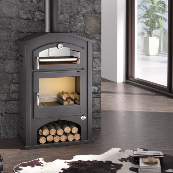 FM Poêle à bois acier M-106 9,5kW avec portes en fonte et four inox – Image 2