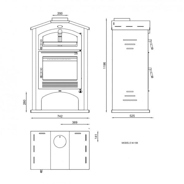 FM Poêle à bois acier M-106 9,5kW avec portes en fonte et four inox – Image 3