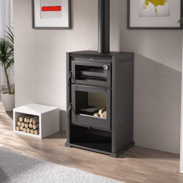FM Poêle à bois acier M-107 9,5kW avec porte en fonte et four inox – Image 2