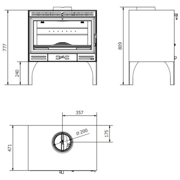 FERLUX Poêle à bois en fonte AFAR 49 12,4kW sur pieds – Image 2