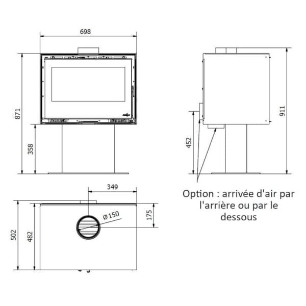 FERLUX Poêle à bois ENYA 49 6,4kW sur pied central – Image 2