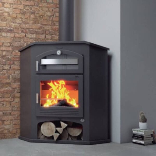 FM Poêle à bois d'angle M-106 R 9,5 kW avec portes en fonte et four inox – Image 2