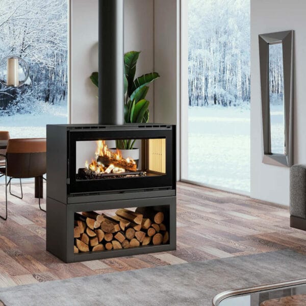 FM Poêle à bois central double face M-122 LK 13,5kW turbo ventilé