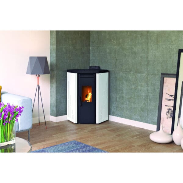 FM Poêle à granulés d'angle BP-101R 9,5kW Blanc – Image 2